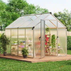 6x8 FT Walk-in Greenhouse Aluminum Frame Polycarbonate Panels Roof Vent Ground Nails Backyard Garden