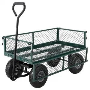 Steel Garden Cart, Heavy Duty 500 Lbs Capacity, with Removable Mesh Sides to Convert Into Flatbed, Metal Wagon with 2-in-1 Handle and 10 in Pneumatic Tires for Gardens, Lawns, Yards