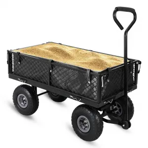 Heavy Duty Garden Cart Folding Utility Wagon 500LB Capacity Mesh Steel Waterproof Liner Adjustable Handle 10 Inch Tire for Outdoor Work