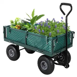 Steel Garden Cart 500 Lbs Load Capacity Heavy-Duty Powder-Coated Steel Removable Liner 8-Inch Pneumatic Wheels for Gardens and Farms