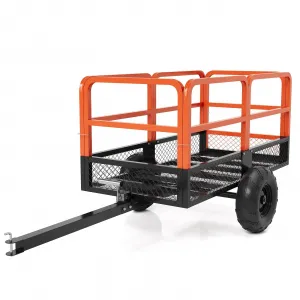 Heavy Duty Steel Garden Dump Cart - 1600 lbs Capacity Utility Trailer - 22 Cu.Ft. with Removable Sides - Tow Behind for ATV, UTV, Lawn Mower or Tractor - Ideal Yard Hauler, Orange+Black