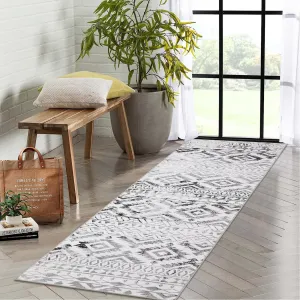Runner Rug 2x6 Washable Hallway Rug Low Pile Geometric Floor Carpet Non Slip Stain Resistant Rug for Entryway Bathroom Kitchen Distressed Thin Rug Contemporary Grey Runner Rug
