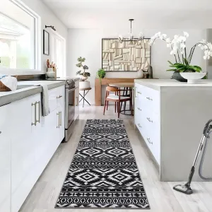 Boho Runner Rug 2x6 Washable Vintage Non Slip Indoor Entryway Rug Black