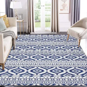 Area Rug 5x7 Washable Non-Slip Soft Indoor Vintage Low Pile Blue