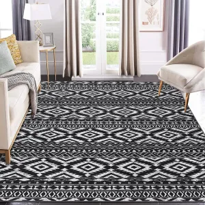 9x12 Area Rug Vintage Washable Boho Living Room Low Pile Black Non-Slip Carpet