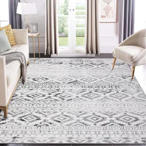 Washable Boho Rug 8x10 Grey Ultra-Thin Moroccan Living Room Soft Non-Slip Accent Rug