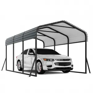 10' x 15' x 8.5' Heavy Duty Metal Carport with Galvanized Steel Roof, Outdoor Metal Car Shelter for Tractors, Boat, Car, Grey