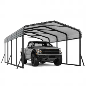 12'x20' Heavy Duty Metal Carport - Galvanized Steel Roof Outdoor Shelter for Tractors, Boats & Cars, Grey