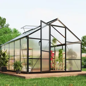 8×10 FT GreenHouse, Large Walk in Greenhouses for Outdoors and Garden Planting, Polycarbonate Greenhouse with Enhanced Aluminum Frame, Green Houses with Quick Setup Structure and Roof Vent, Black