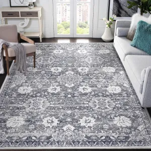 Washable Rugs Distressed Vintage Area Rug for Living Room Boho Rug for Bedroom Oriental Office Rug Low Pile Neutral Soft Nursery Rug Non Slip Farmhouse Floor Cover Dark Grey 5'x7'