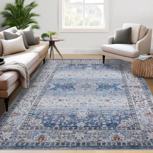 Washable Rug 9x12 Area Rug Non Slip Soft Stain Resistant Blue for Bedroom Living Room Nursery