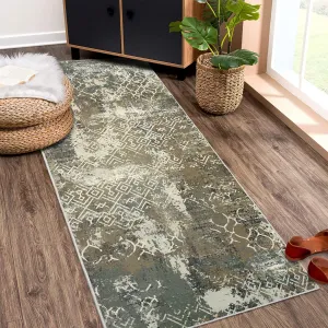 Runner Rug 2x6 Modern Abstract Circle Design Kitchen Rug Non Slip Washable Area Rug Soft Accent Rug Living Room Rug Throw Rugs for Bathroom Bedroom, Camel/Green