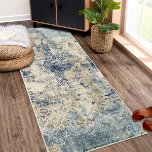 Runner Rug 2x6 Modern Abstract Circle Design Kitchen Rug Non Slip Washable Area Rug Soft Accent Rug Living Room Rug Throw Rugs for Bathroom Bedroom, Cream/Blue