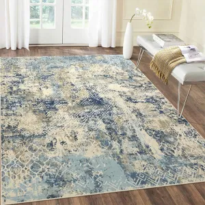Large Rug 8x10 Machine Washable Area Rug Modern Rug Non Slip Soft Rug Living Room Rug Accent Throw Rugs for Dining Room, Cream/Blue