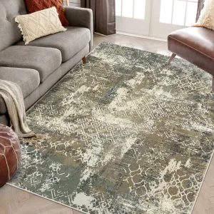 Large Area Rug 10x13 Abstract Rug Machine Washable Area Rug Non Slip Low Pile Rugs Lightweight Rug for Bedroom Living Room, Camel/Green