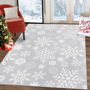 Living Room Rug 8x10 Area Rug for Bedroom Christmas Modern Grey Snowflake Rug Washable Non Slip Carpet Soft Stain Resistant Large Area Rug for Holiday Dining Room Classroom 8'x10' Grey