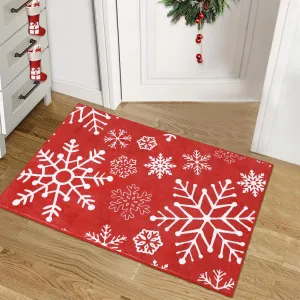 Christmas Door Mat 2x3 Mat Xmas Bath Mat Non-Slip Kithcen Rug Washable Entryway Rug Small Red Snowflake Carpet Winter Bedroom Decor Doormat Rubber Back Doormats for Indoor Outdoor 2'x3' Red