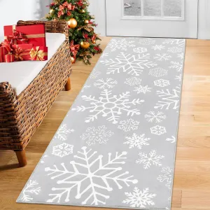 Christmas Runner Rug 2x10 Feet Xmas Snowflake Pattern Non-Slip Machine Washable Polyester Holiday Decorative Accent for Kitchen Bedroom Hallway