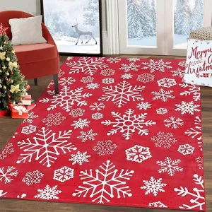 Christmas Runner Rug 3x5 Feet Xmas Snowflake Pattern Non-Slip Machine Washable Polyester Holiday Decorative Accent for Kitchen Bedroom Hallway
