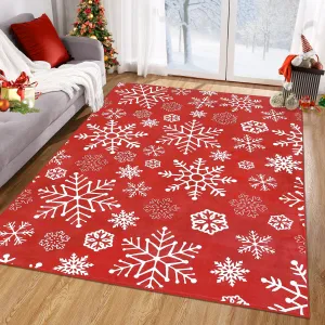 Christmas Area Rug 4x6 Snowflake Pattern Machine Washable Non Slip Polyester Indoor Decorative Accent Rug for Living Room Bedroom Kitchen