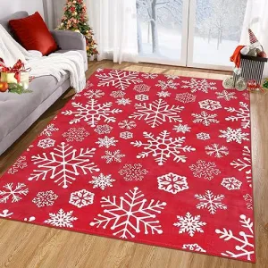 Christmas Area Rug 5x7 Feet Christmas Snowflake Pattern Floor Cover Machine Washable Indoor Carpet Rug Decorative Non Slip Accent Rug for Kitchen Bathroom Living Room Bedroom