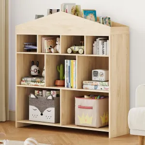 Toy Storage Organizer 9-Cubby Kids Bookshelf 40.7in Width Bookcase Toddlers Playhouse Cabinet Shelf for Boys Girls Wooden Cubby Storage Toy Shelf for Playroom, Nursery, Kids Room