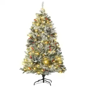 Christmas Tree, 6.5 Ft Artificial Pre-Lit Tree, Snow Flocked Xmas Tree with 500 Colorful Lights & 928 Branch Tips, Easy Assembly Christmas Holiday Decoration for Home Party