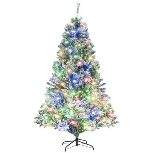 Pre-Lit Christmas Tree with 470 Multicolor Lights & 720 Branch Tips, 6.5 FT Xmas Tree for Home, Office, Party Decoration, Artificial Christmas Pine Tree, Large White Xmas Tree with Foldable Base