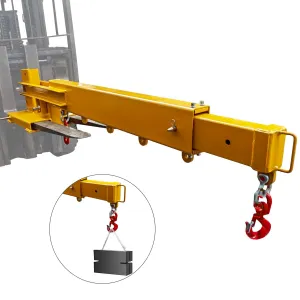 Forklift Jib Boom Crane 6000LB Capacity - Adjustable Heavy-Duty Steel Fork Mounted Hooks for Warehouse Material Handling