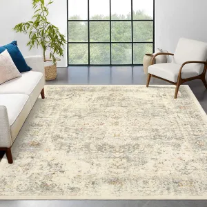 Vintage Area Rug 10x13 Rug Clearance Living Room Rug 10x13, Washable Rugs Distressed Large Area Rug Non Slip Stain Resistant Dining Room Mat, Soft Boho Floral Rug Bedroom Accent Floor Carpet