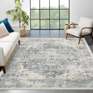 Washable Area Rug 9x12 Living Room Farmhouse Vintage Oriental Rug Large Distressed Non-Slip Stain Resistant Carpet 9x12 Rug Clearance for Bedroom Dining Room Home Office,Teal