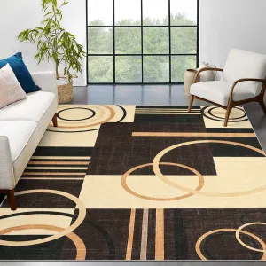 Modern Brown 9x12 Washable Geometric Rug, for Living Room Soft Rug Non Slip Accent Rug Low Pile Thin Rug Stain Resistant Accent Throw Rug for Bedroom