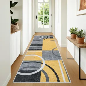 Modern Yellow 2x6 Washable Runner Rug Modern Abstract Geometric Non-Slip Stain-Resistant 100% Polyester Low Pile Durable for Hallway Kitchen Bedroom