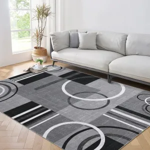 Modern Grey 3x5 Washable Geometric Rug Low Pile Stain Resistant Polyester Non-Slip Durable for Living Room Bedroom Apartment