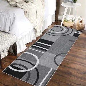 Modern Grey 2x10 Washable Runner Rug Abstract Geometric Non-Slip Stain-Resistant 100% Polyester Low Pile Durable for Hallway Kitchen Bedroom