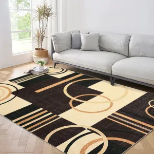 Modern Brown 10x13 Washable Geometric Area Rug Non Slip Rug Low Pile Accent Throw Rugs Stain Resistant Indoor Floor Carpet for Living Room