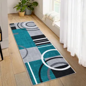 Modern Turquoise 2x6 Runner Rug Geometric Non Slip Washable Soft Low Pile Turquoise Hallway Living Room Bedroom