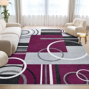 Modern Purple 4x6 Abstract Area Rug Washable Non-Slip Low Pile Soft Durable Indoor Bedroom Living Room