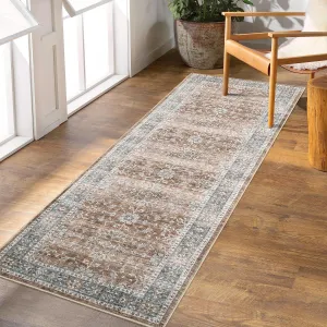 Runner Rug for Hallways Kitchen, 2x6 Washable Runner Rugs with Rubber Backing Non Slip Floral Carpet for Hallways Kitchen Laundry Bedroom Bathroom, Brown