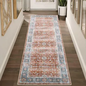 Area Rug 2x6, Washable Hallway Runner Rug, Non-Slip Laundry Rug Runner, Non Shedding Floor Carpet Vintage Area Rugs for Hallway Bedroom Kitchen Bathroom, Apricot