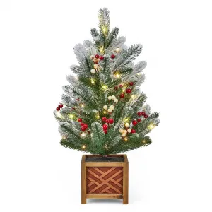24" Mini Christmas Tree LED Lights Frosted Tips Wooden Base Battery Operated Tabletop Decor Home Office Gift