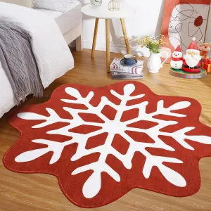 Snowfake Rug 3FT Christmas Rug Living Room Rug Machine Washable Non Slip Bedroom Decor Red Christmas Area Rug Small Kids Rug Soft Floor Mats Low Pile Stain Resistant Carpet 3'x3' Snow Flake