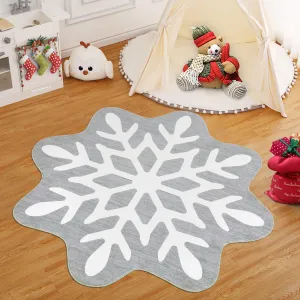 Christmas Bathroom Rugs 3x3 Snowflake Bath Mat, Non Slip Washable Area Rug, Low Pile Grey Soft Decorative Carpet, Foldable Floor Mats for Entryway, Bedroom, Under Christmas Tree