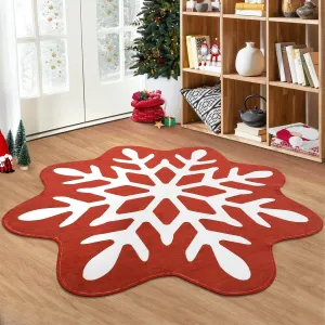 Christmas Round Rug Washable Area Rugs 4ft Circle Rug for Living Room Non Slip Soft Non Shedding Throw Rugs Stain Resistant Room Decor Carpet for Dining Room Snowflake 4'x4'