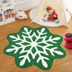 Christmas Bathroom Rugs 3x3 Snowflake Bath Mat, Non Slip Washable Area Rug, Low Pile Green Soft Decorative Carpet, Foldable Floor Mats for Entryway, Bedroom, Under Christmas Tree