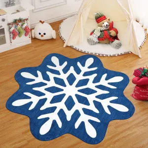 Christmas Bathroom Rugs 3x3 Snowflake Bath Mat, Non Slip Washable Area Rug, Low Pile Blue Soft Decorative Carpet, Foldable Floor Mats for Entryway, Bedroom, Under Christmas Tree