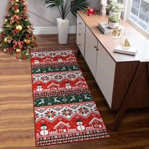 Runner Rug 2x6 Christmas Printed Rug for Bedroom Washable Rugs for Entryway Geometric Xmas Decorative Office Carpet Non Slip Kitchen Rug Low Pile Neutral Soft Nursery Rug Green and Red