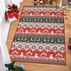 Area Rug 5x7 Christmas Printed Rug for Living Room Washable Rugs for Classroom Geometric Xmas Decorative Rug for Bedroom Non Slip Office Carpet Low Pile Neutral Soft Nursery Rug Green and Red