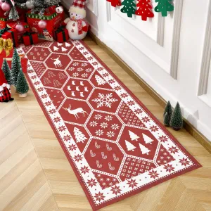 Christmas Rug Runner Rug 2x6 Washable Rug Non Slip Kitchen Rugs Bedroom Decor Soft Throw Rugs Stain Resistant Carpet for Bedroom Laundry Hallway Runner Geometric|Red 2'x6'