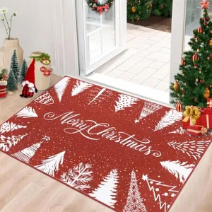 Christmas Rug Door Mat Indoor Entrance 2x3 Washable Rug Snow Non Slip Kitchen Rugs Bath Mat Entryway Rug Stain Resistant Carpet for Living Room Red 2'x3'